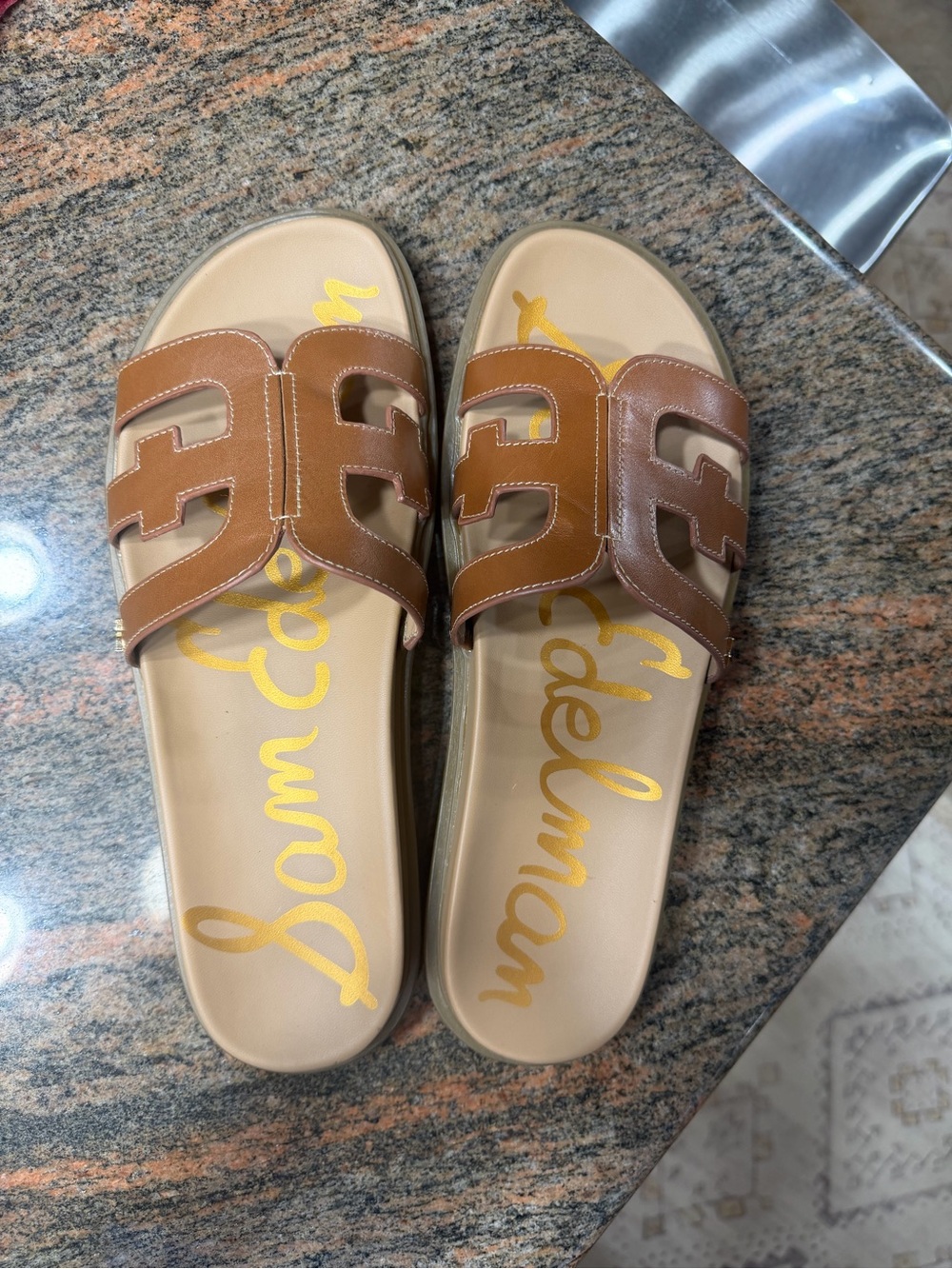 Sam Edelman Brown Leather Slide Sandals. LIKE NEW